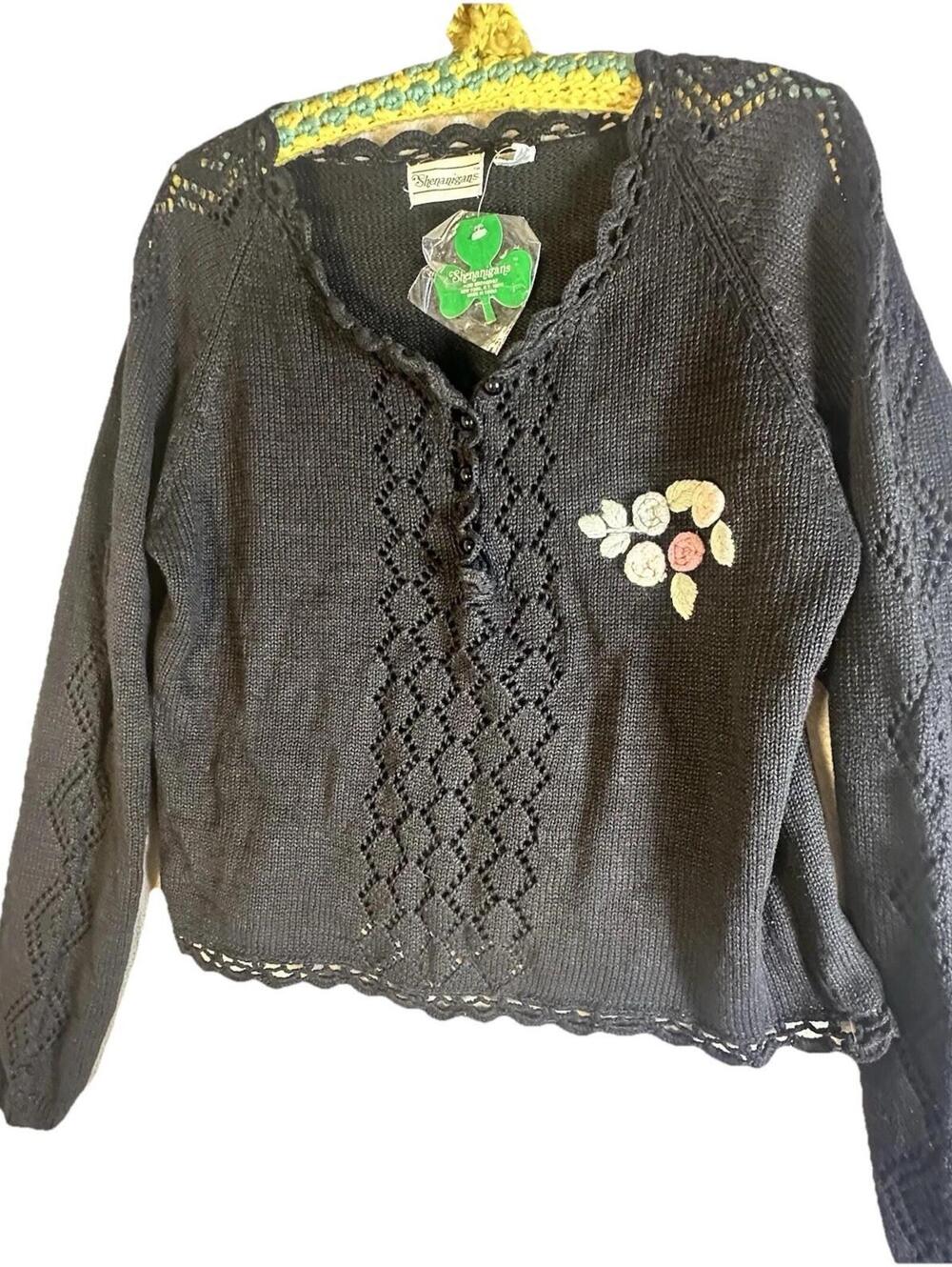 Vintage 90’s  Shenanigans Dark Cottage Core Goth Grandma Sweater Sz M NWT